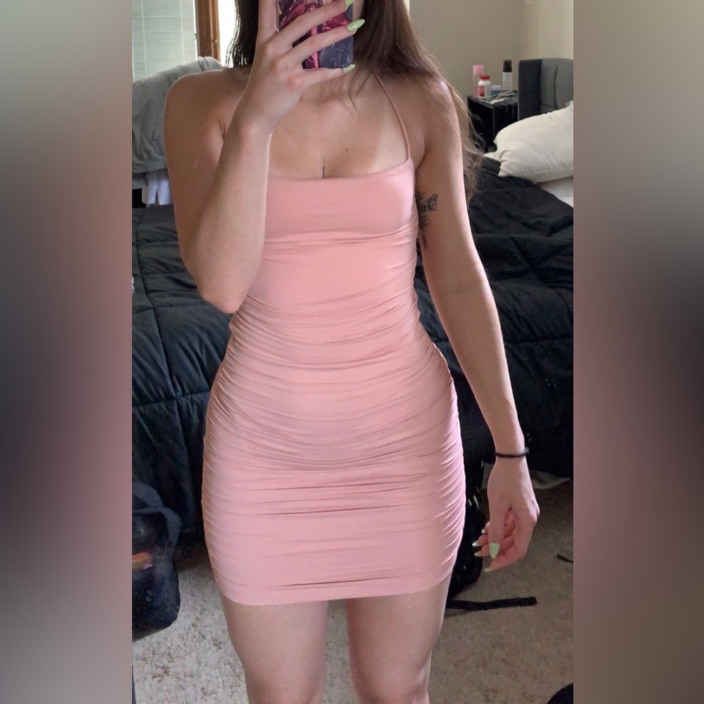 Babyboo Pink Lace Up Mini Dress